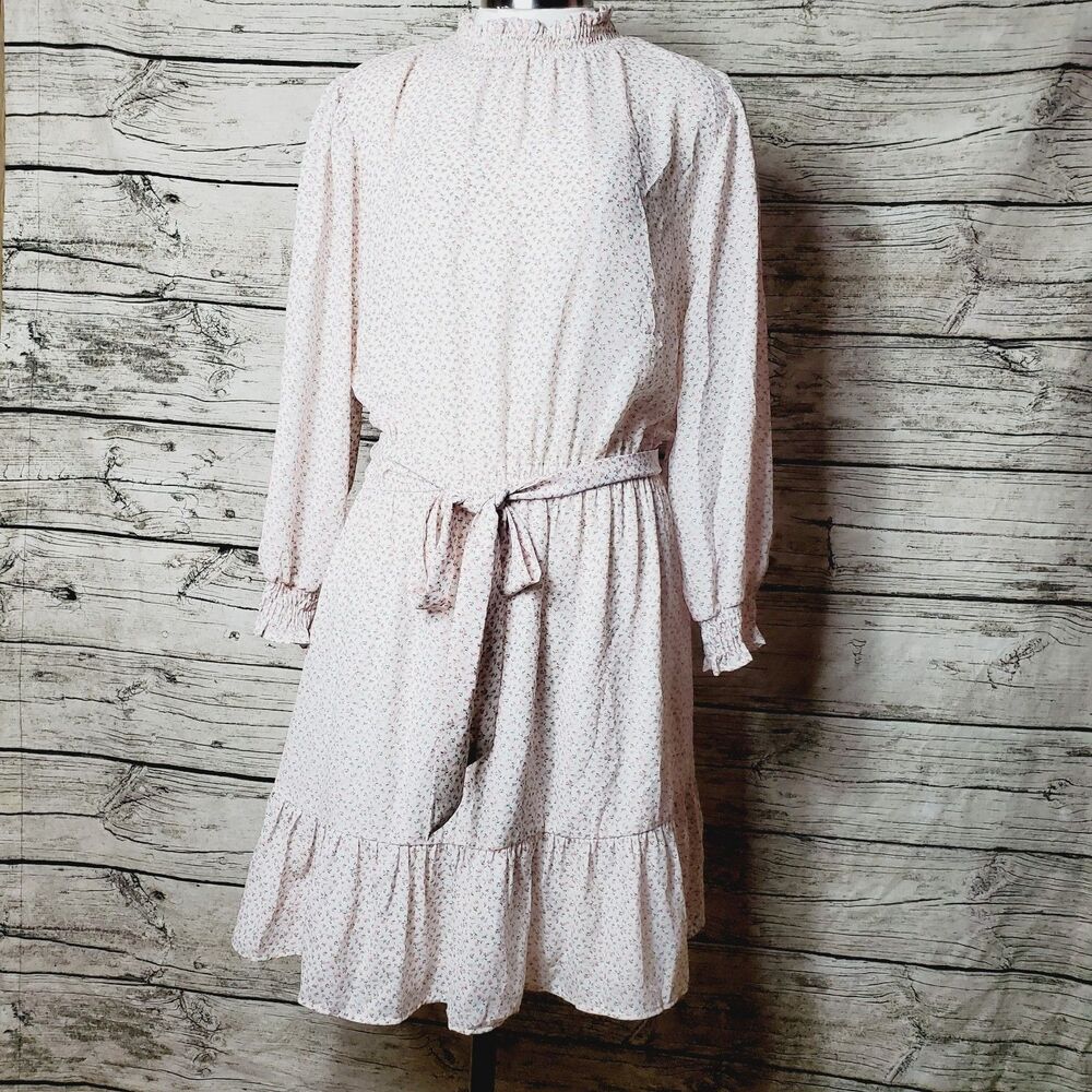 Sweet Rain Smocked neck pink floral summer ruffle tie waisted size XL